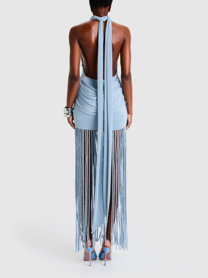 Elegant Holder Neck Tassel Dress