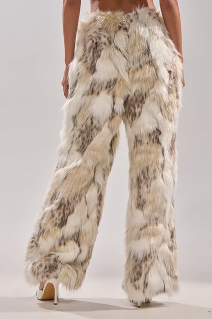 Mock Neck Fur Top & Pants Two Pieces Set