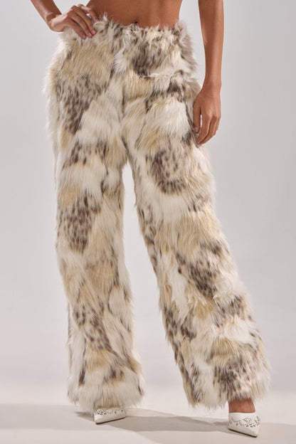 Mock Neck Fur Top & Pants Two Pieces Set