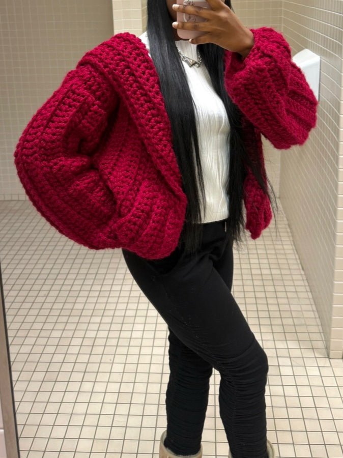 Fashion Cropped Crochet Hoodie