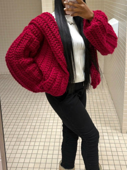 Fashion Cropped Crochet Hoodie