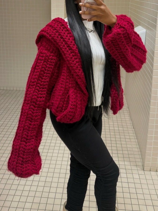 Fashion Cropped Crochet Hoodie