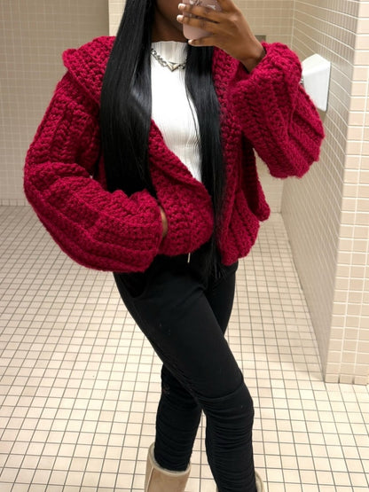 Fashion Cropped Crochet Hoodie