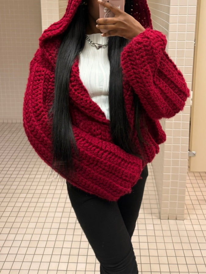 Fashion Cropped Crochet Hoodie