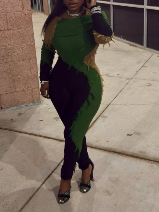 Off Shoulder Knit Jumpsuit