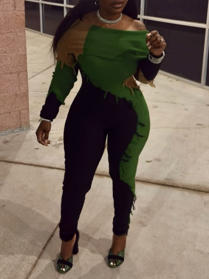 Off Shoulder Knit Jumpsuit