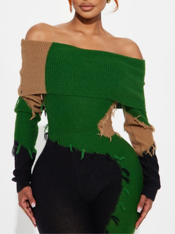 Off Shoulder Knit Jumpsuit