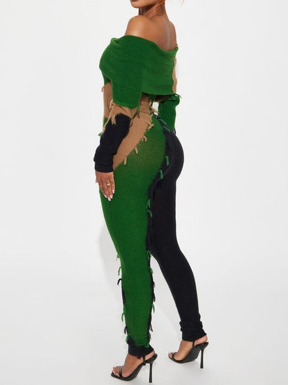 Off Shoulder Knit Jumpsuit