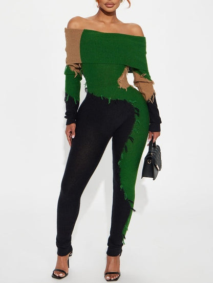 Off Shoulder Knit Jumpsuit