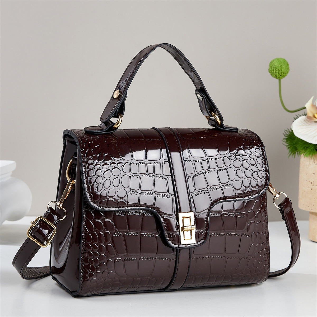 Crocodile-textured Handbag
