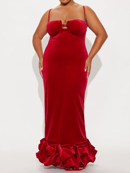 Velvet Gown With Ruffled Hem