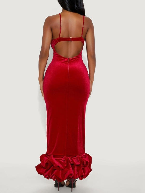 Velvet Gown With Ruffled Hem