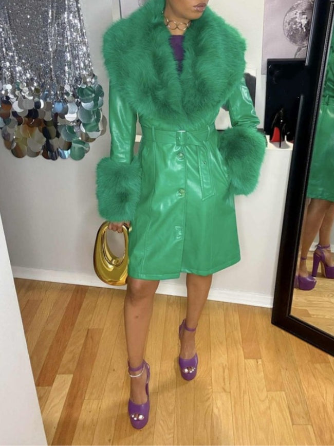 Fur Collar Faux Leather Jacket