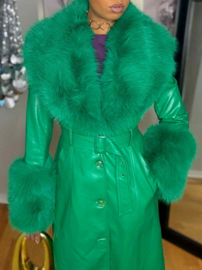 Fur Collar Faux Leather Jacket