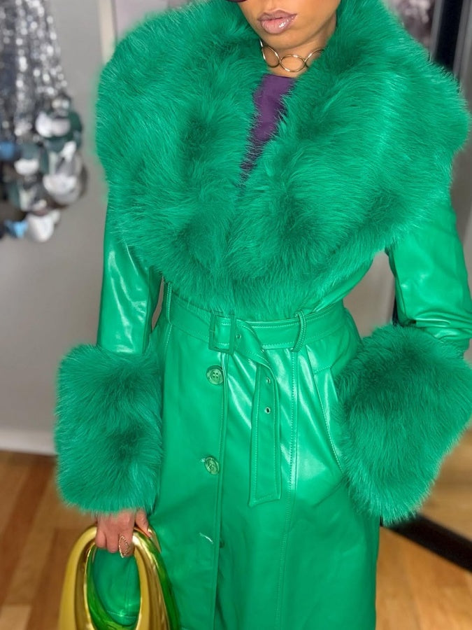 Fur Collar Faux Leather Jacket