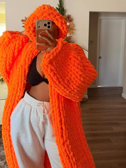 Orange Knitted Cardigan And Hat Set