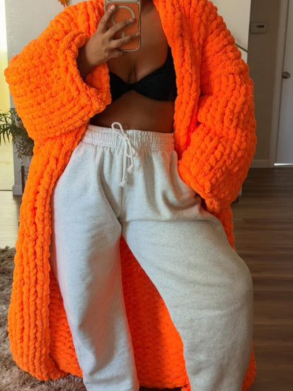 Orange Knitted Cardigan And Hat Set