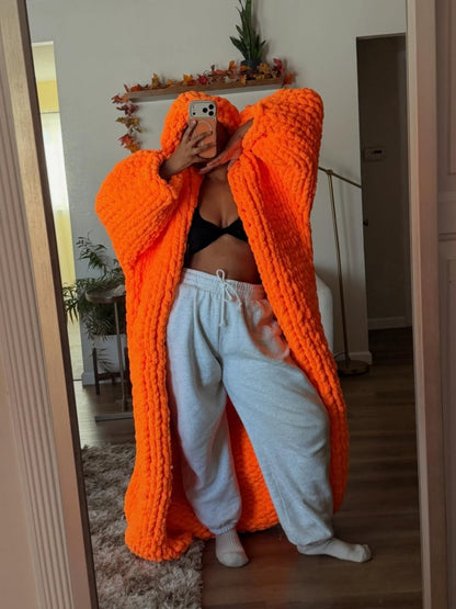 Orange Knitted Cardigan And Hat Set