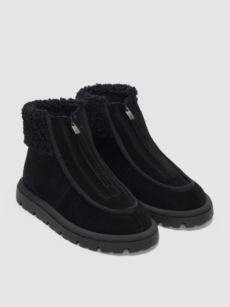 Women's Suede Boots With Front Zipper Detail And Fur Lining