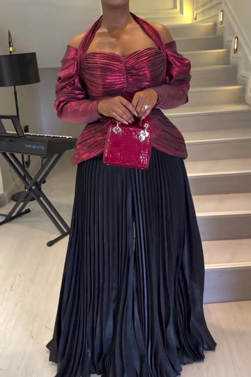 Off-shoulder Pleated Maxi Dress