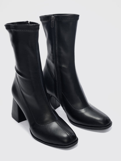 Women's Chunky Heel Elastic Zipper Boots