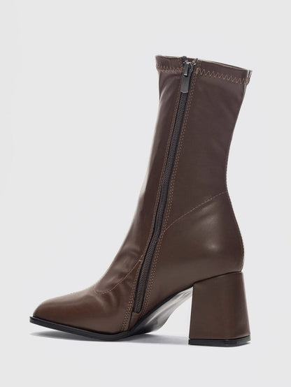 Women's Chunky Heel Elastic Zipper Boots