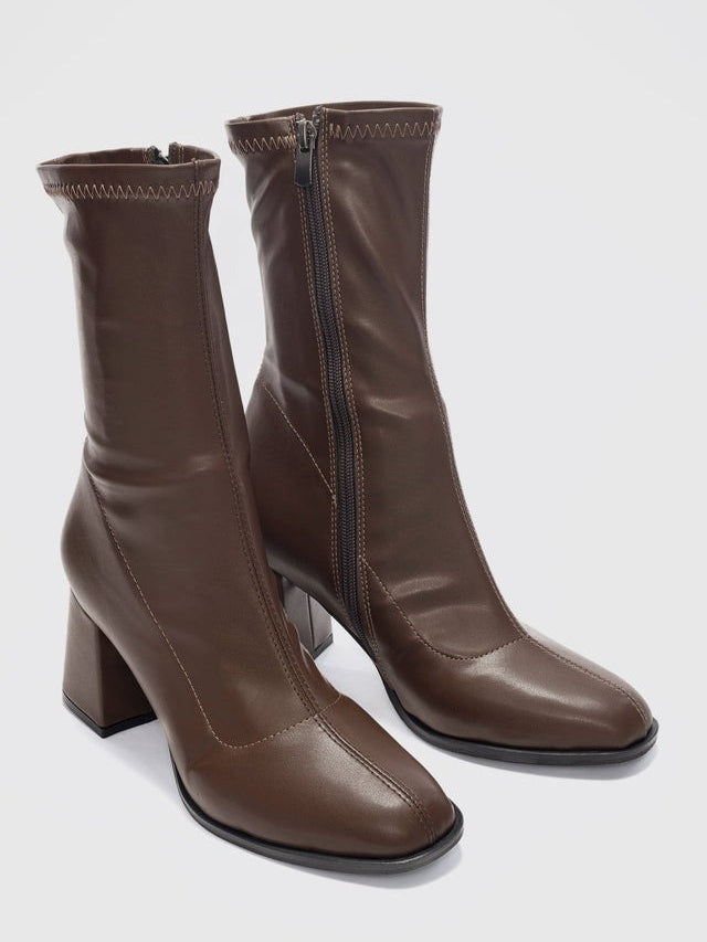 Women's Chunky Heel Elastic Zipper Boots