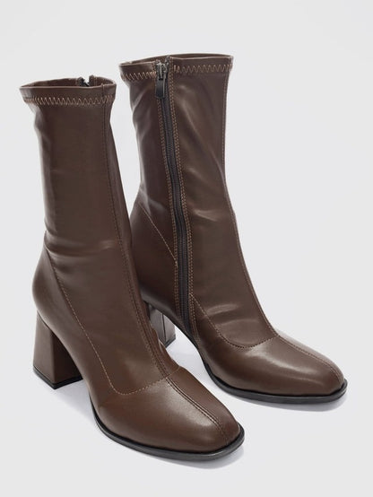 Women's Chunky Heel Elastic Zipper Boots