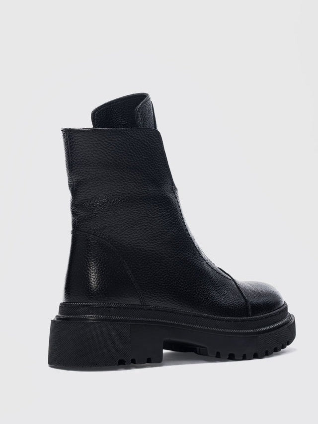 Women's Front Zipper Genuine Leather Square Toe  Boots