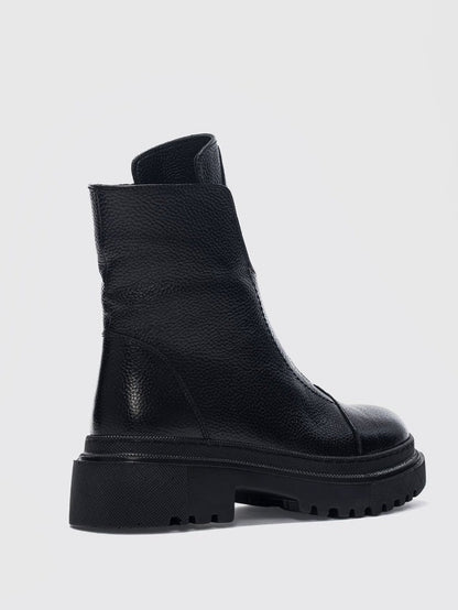 Women's Front Zipper Genuine Leather Square Toe  Boots