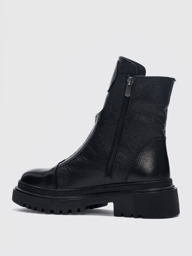 Women's Front Zipper Genuine Leather Square Toe  Boots