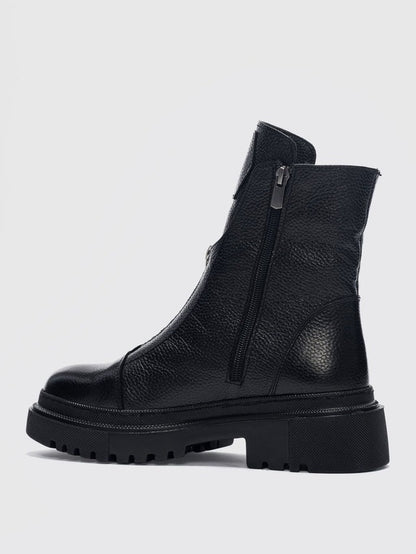 Women's Front Zipper Genuine Leather Square Toe  Boots