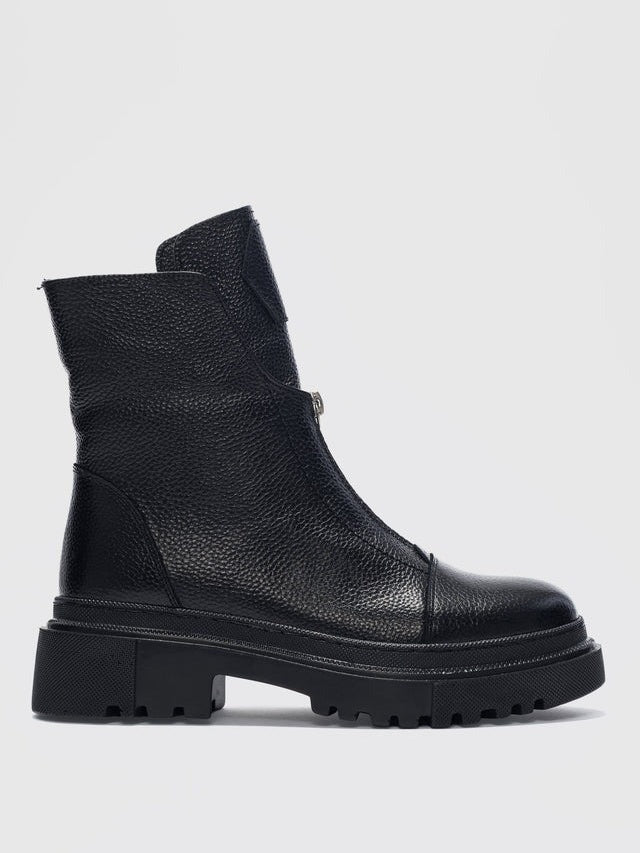 Women's Front Zipper Genuine Leather Square Toe  Boots