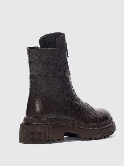 Women's Front Zipper Genuine Leather Square Toe  Boots