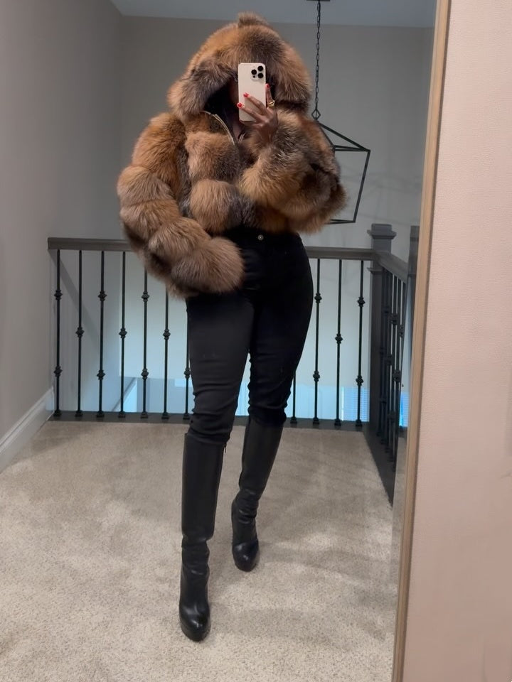 Eco-friendly Hooded Cropped Fur Jacket