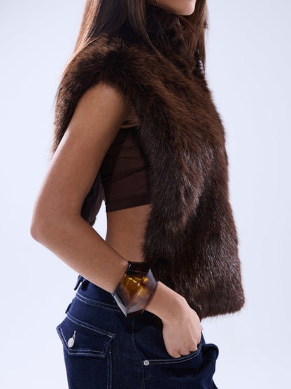 Sleeveless Plush Turtleneck Pullover Top