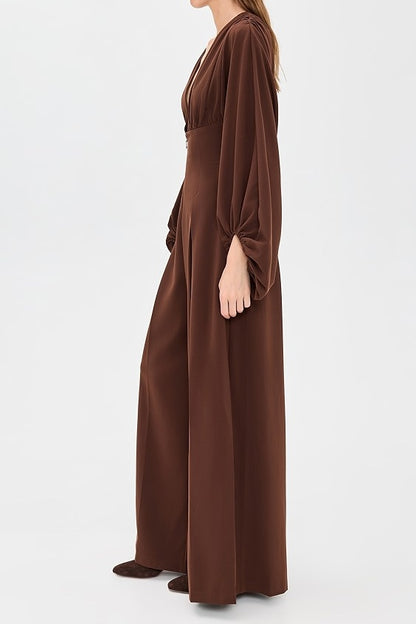 Deep V-neck Puff Sleeve Jumpsuit