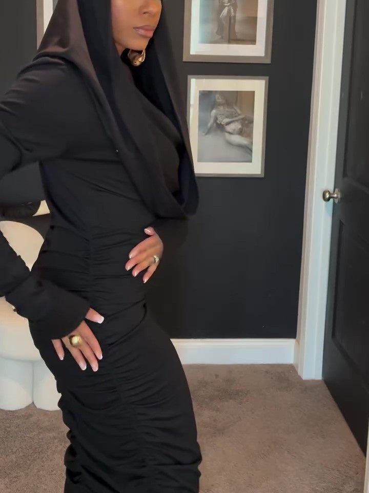 Sexy Off-shoulder Hooded Knit Maxi Dress