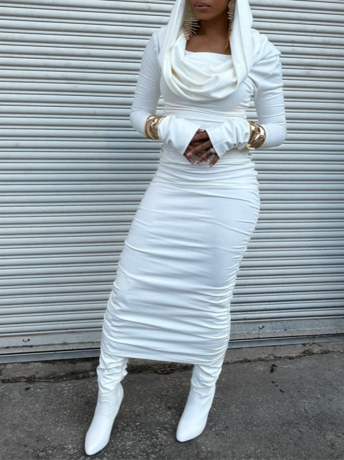 Sexy Off-shoulder Hooded Knit Maxi Dress