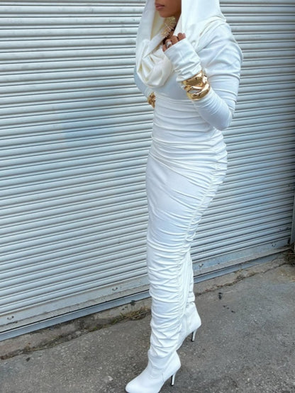 Sexy Off-shoulder Hooded Knit Maxi Dress