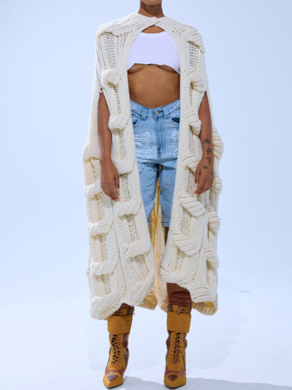 Sleeveless Textured Chunky Knit Sweater