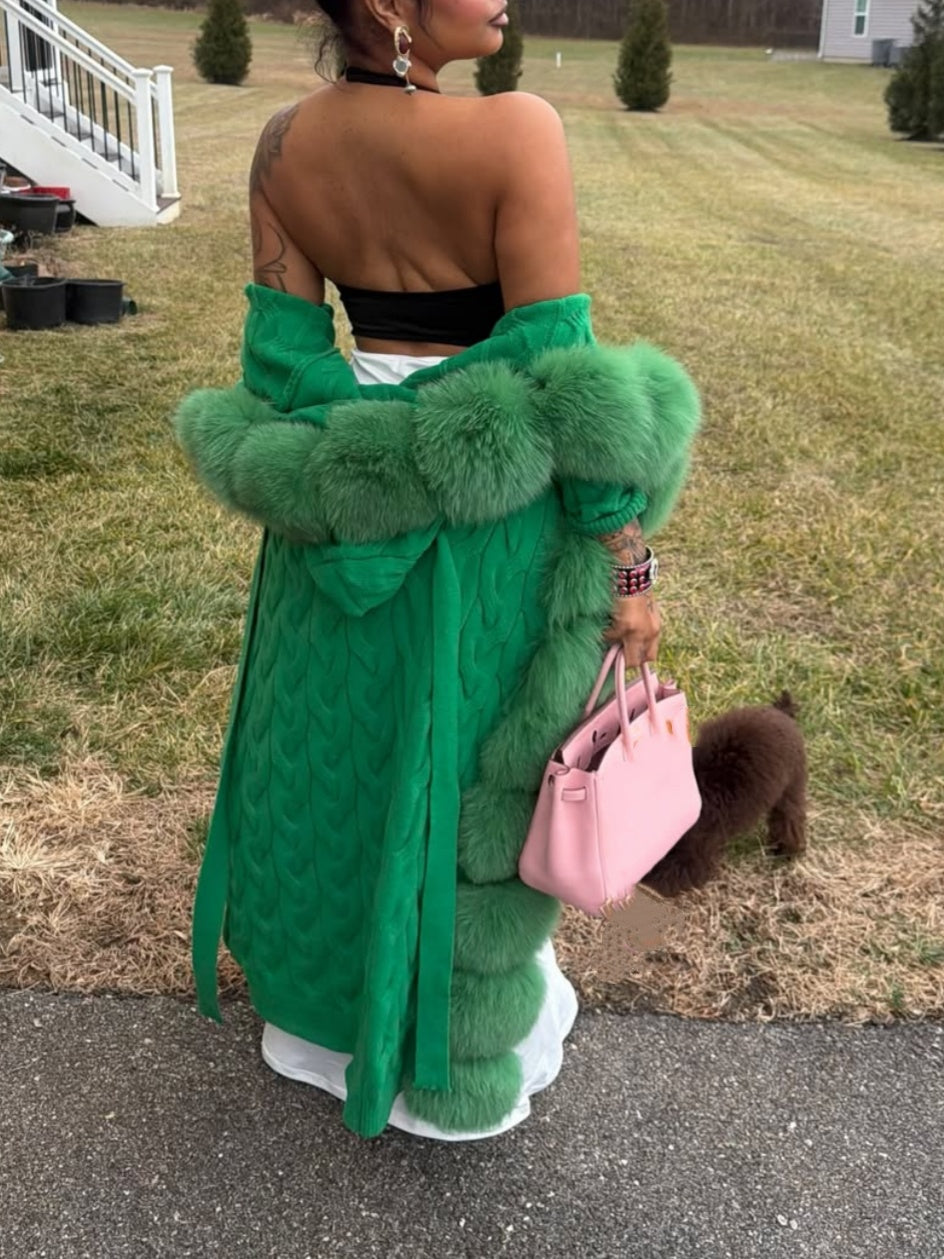 Fox Fur Trim Knit Cardigan