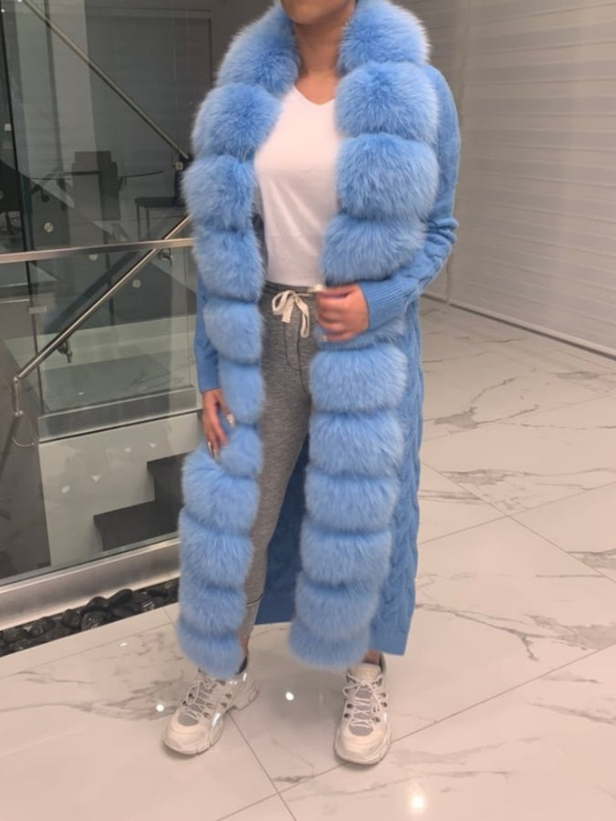 Fox Fur Trim Knit Cardigan