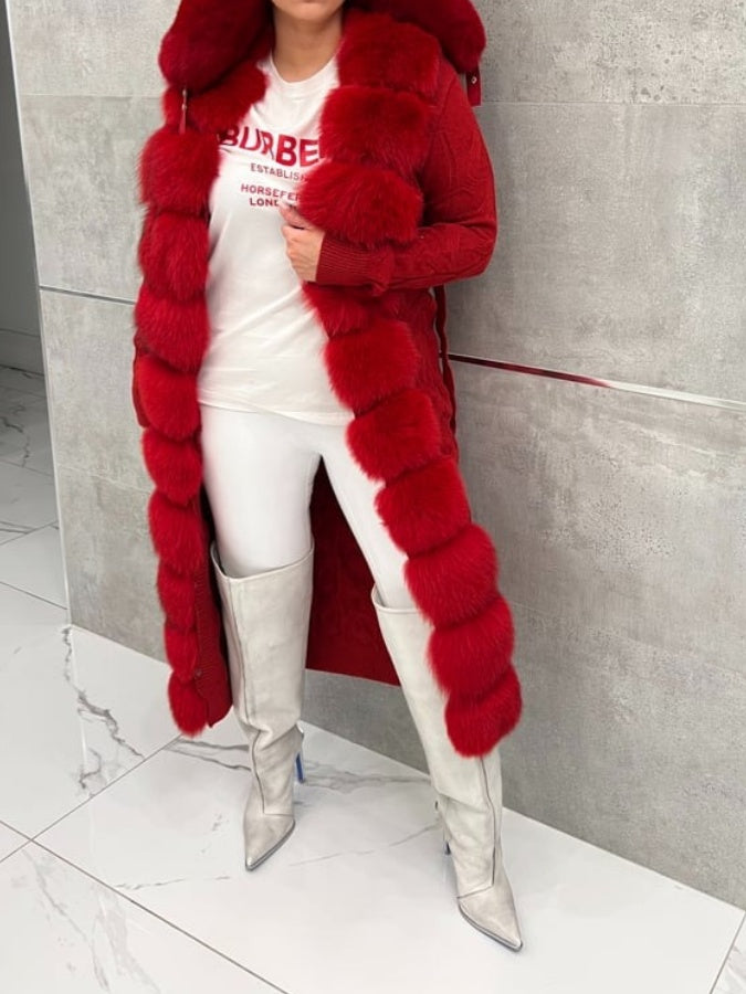 Fox Fur Trim Knit Cardigan