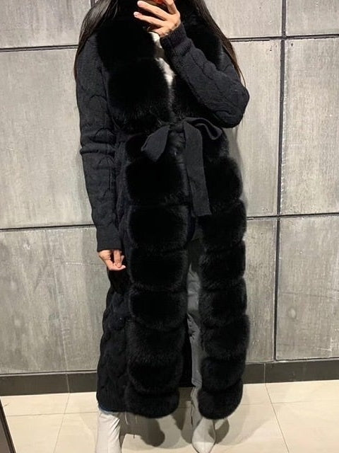 Fox Fur Trim Knit Cardigan