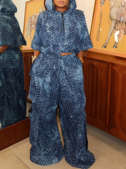 Stylish Hooded Denim Two-piece Set