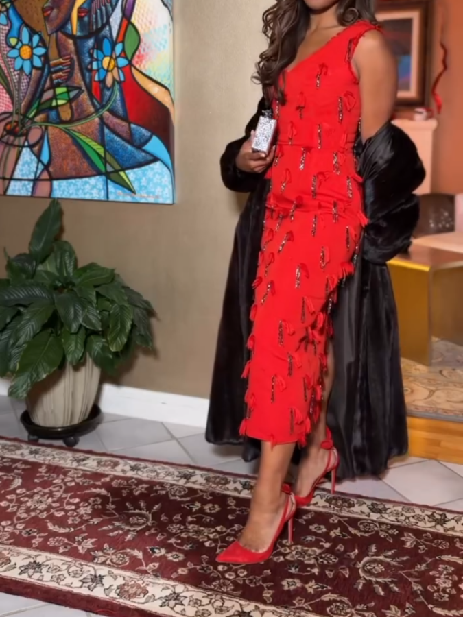 V-neck Tassel Midi Dress