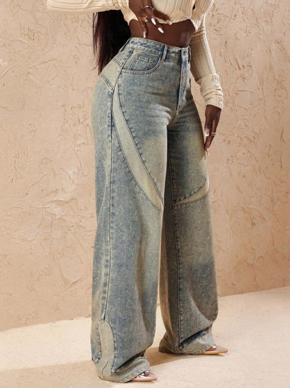 Loose Wide Leg Button Pocket Jeans