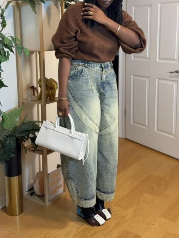 Loose Wide Leg Button Pocket Jeans