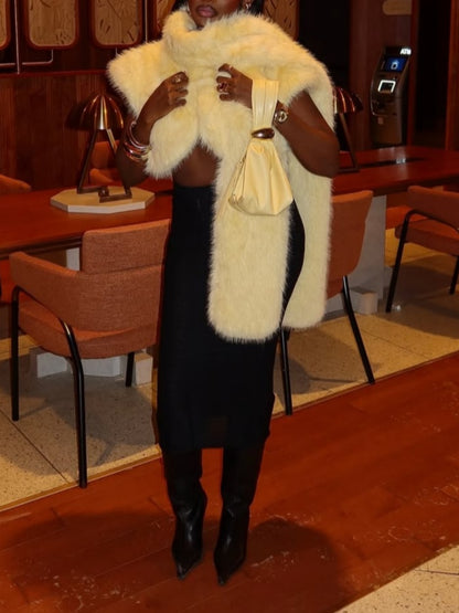 Sleeveless Scarf Collar Fur Top